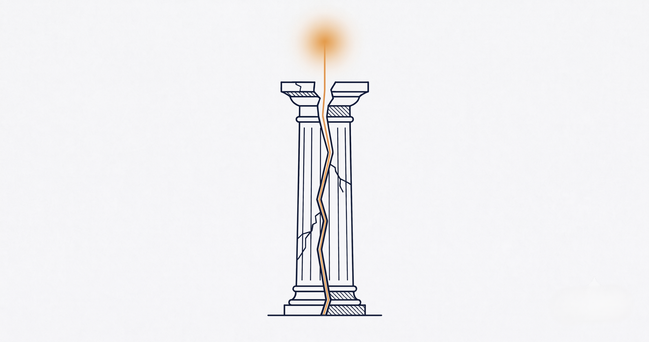 A cracked stone column with a line of light breaking through the fracture, symbolizing brokenness from the Fall and restoration through redemption